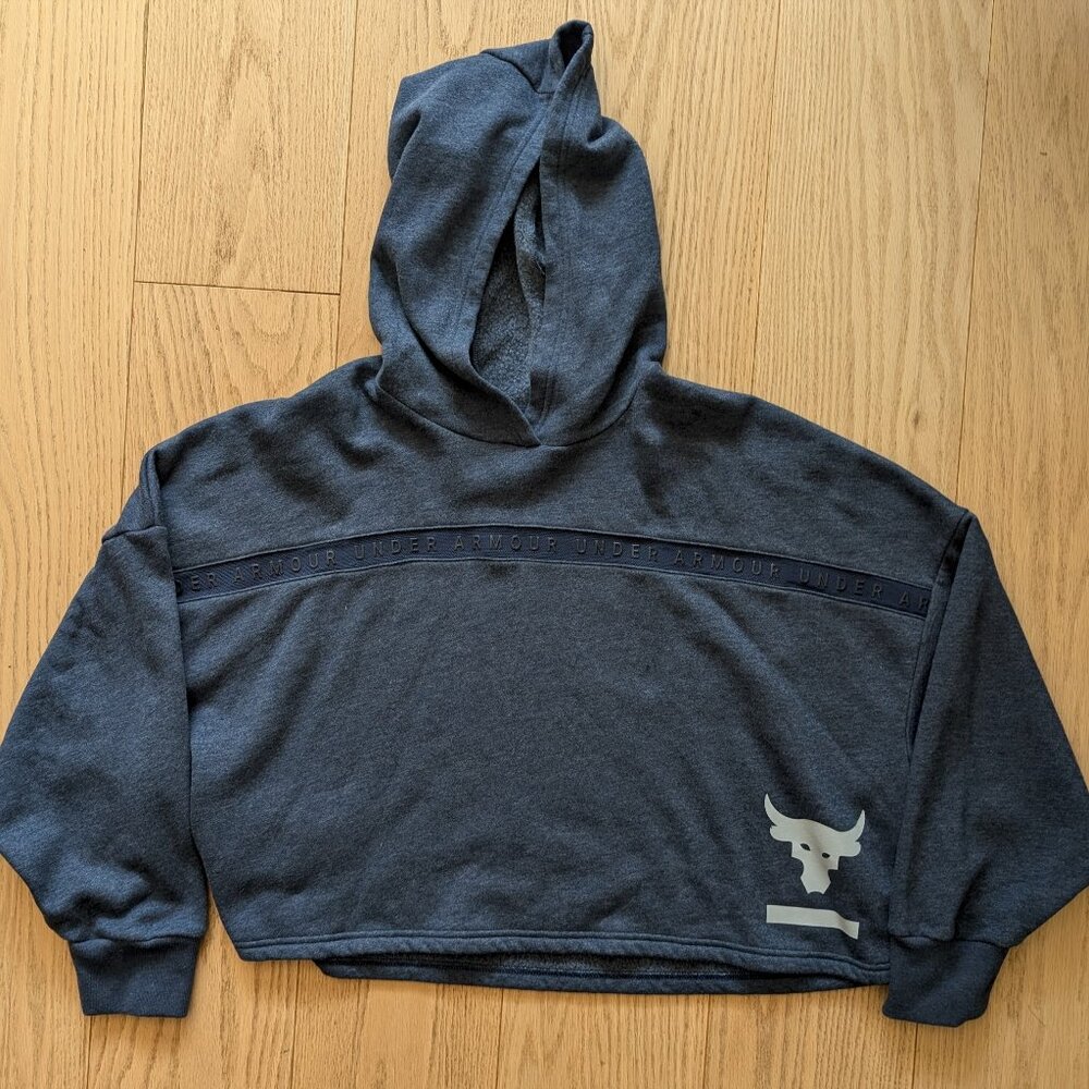 Under Armour Women's Project Rock Fleece Pull-Over Hoodie Blue XL